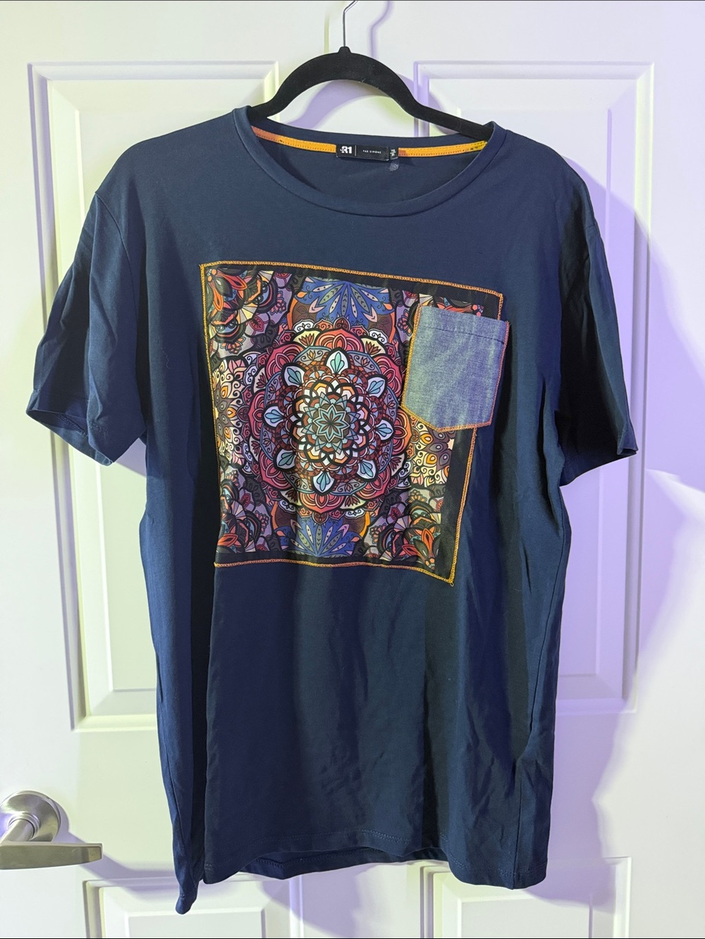 Simon’s Navy Graphic Pocket T-Shirt with Multicolor Mandala Print- XL